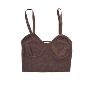 Brown Ribbed Sweater Bustier Knit Corset Crop Top  • Y2K / 90s Style •‎  M